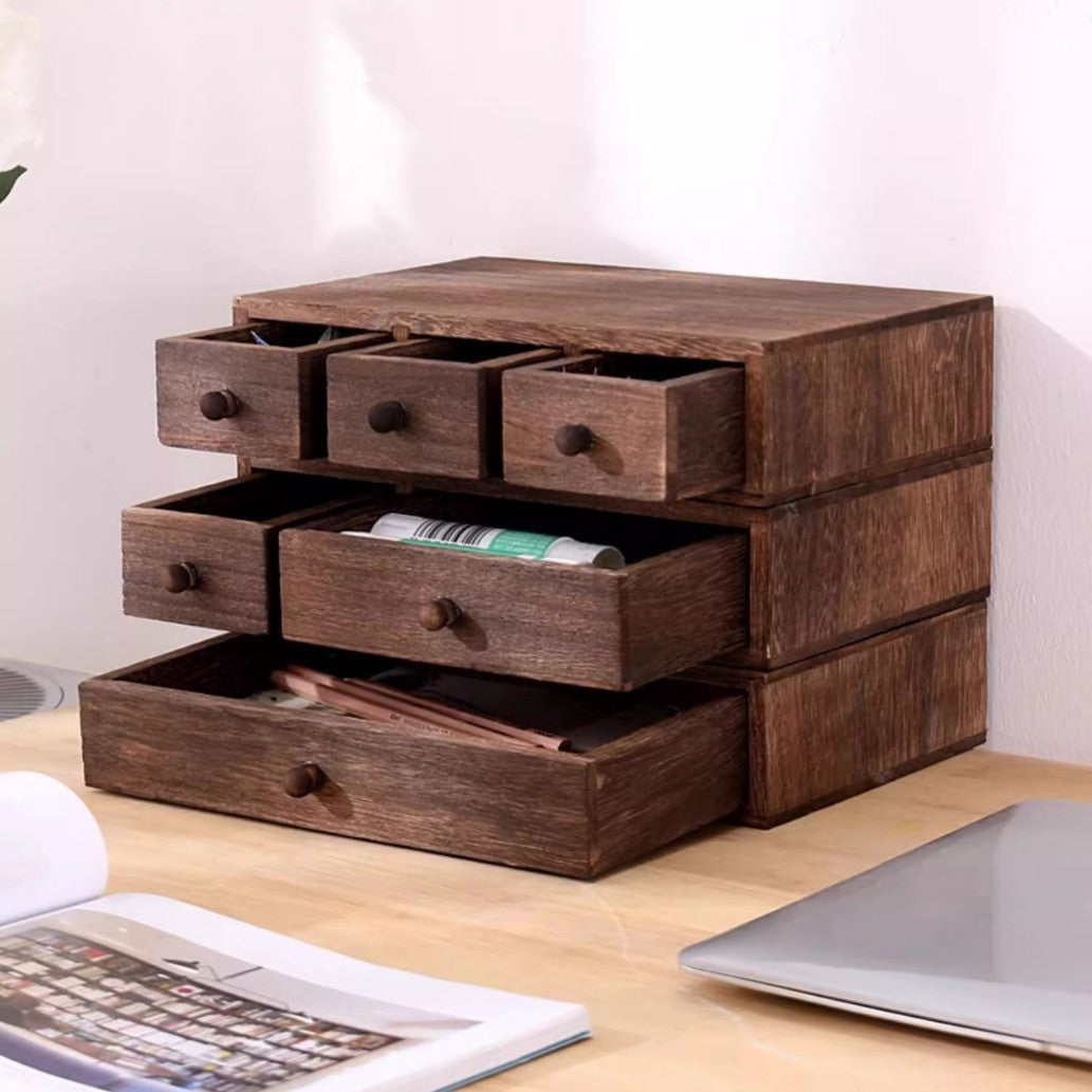 Wooden Desktop Storage Box Display Height Rack Jewelry Drawer Finishing Mini Student Stationery Storage Cabinet
