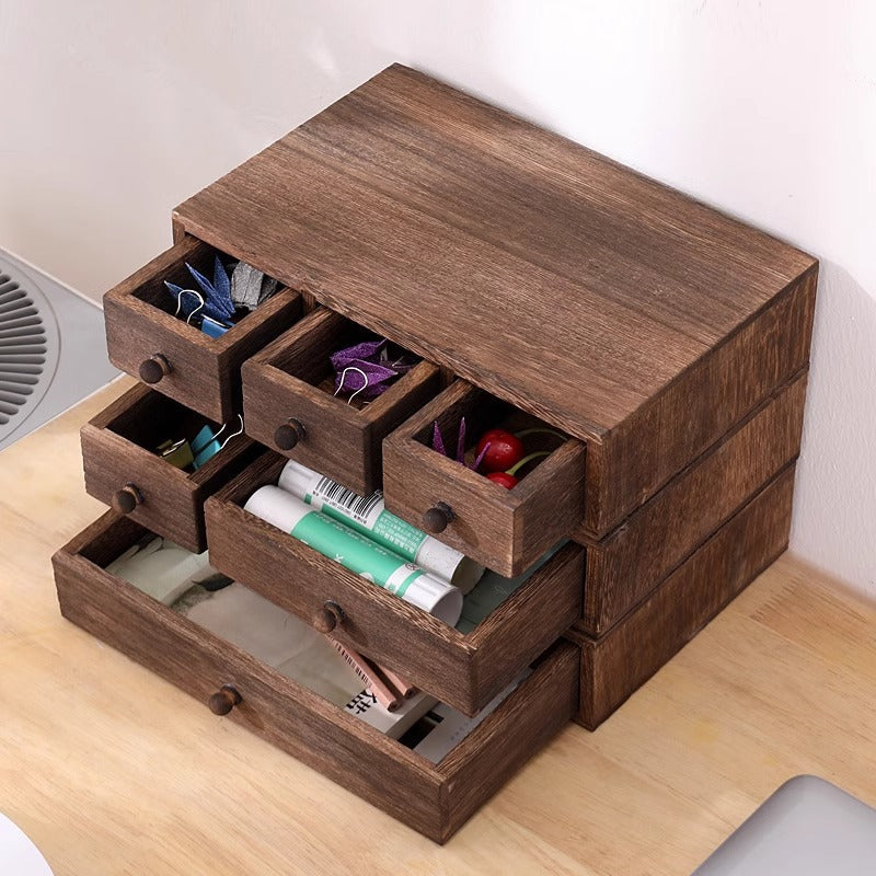 Wooden Desktop Storage Box Display Height Rack Jewelry Drawer Finishing Mini Student Stationery Storage Cabinet