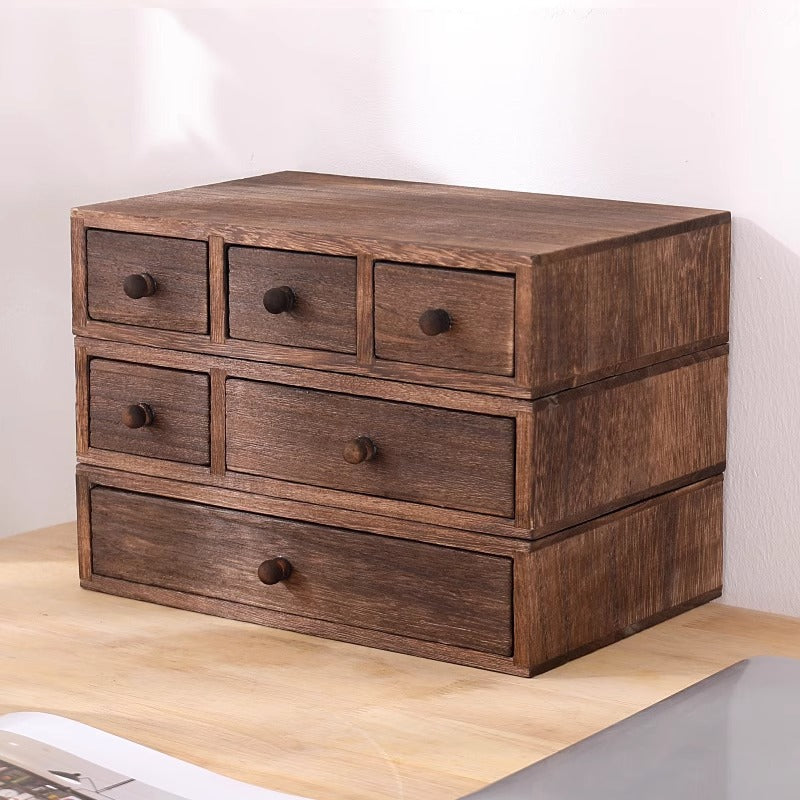 Wooden Desktop Storage Box Display Height Rack Jewelry Drawer Finishing Mini Student Stationery Storage Cabinet