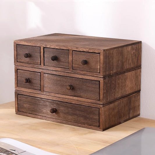 Wooden Desktop Storage Box Display Height Rack Jewelry Drawer Finishing Mini Student Stationery Storage Cabinet
