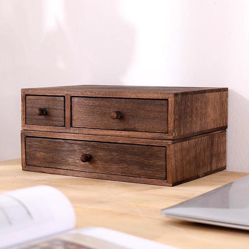 Wooden Desktop Storage Box Display Height Rack Jewelry Drawer Finishing Mini Student Stationery Storage Cabinet